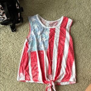 Womens 4th of July  Red and White Striped Fourth Sleeveless Top. American flag